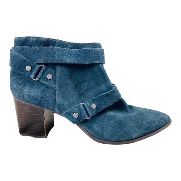 Sole Society Dariela Blue Leather Heeled Wrapped Strap Pointed Toe Boots 11M - Picture 1 of 8
